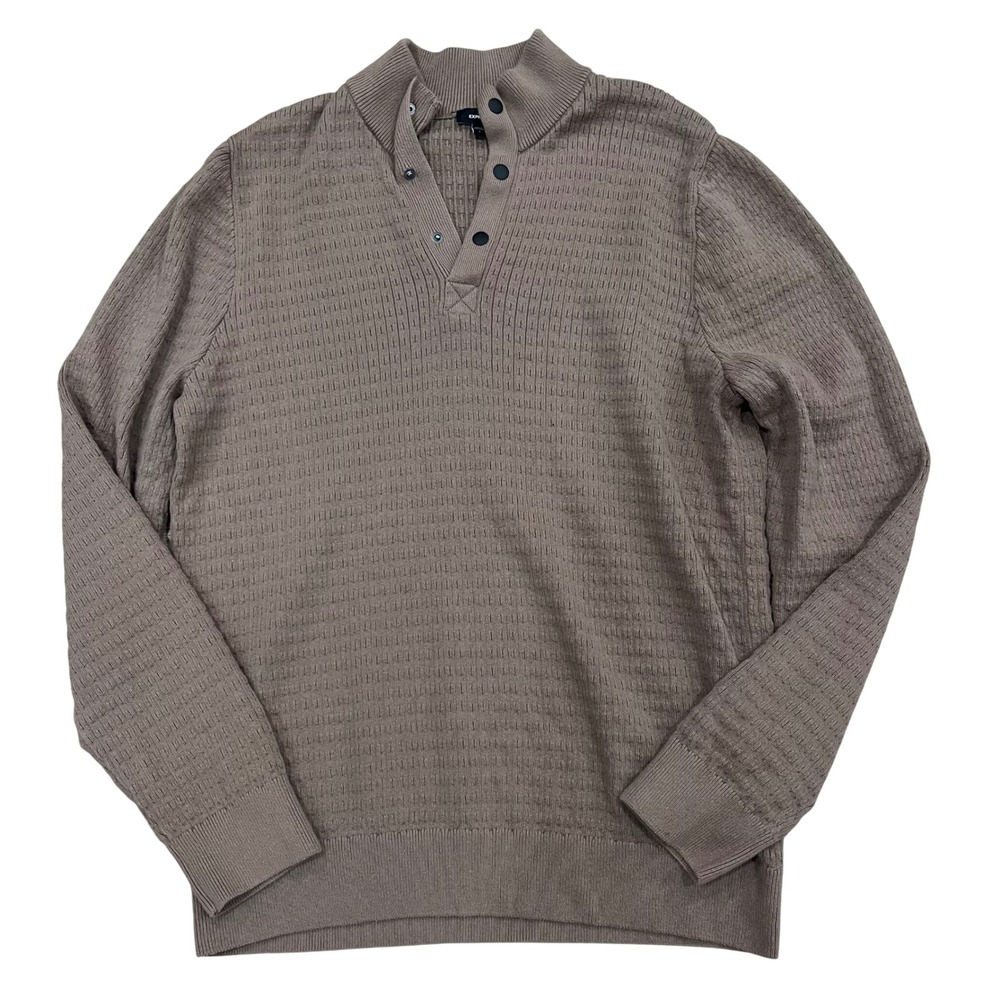 EXPRESS Mens Taupe Textured Mock Neck Snap Button Sweater Size‎ Large L